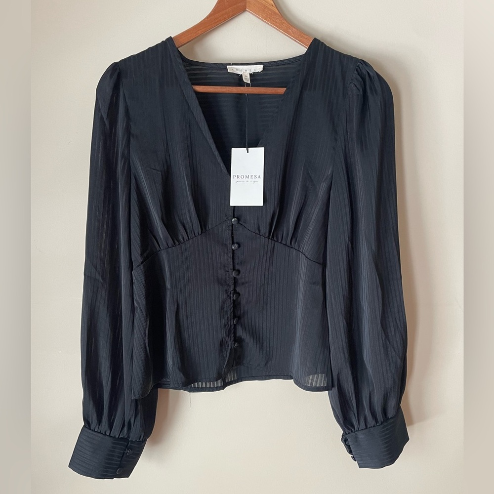 Promesa Black Long Sleeve Blouse Size Medium Brand New with Tags